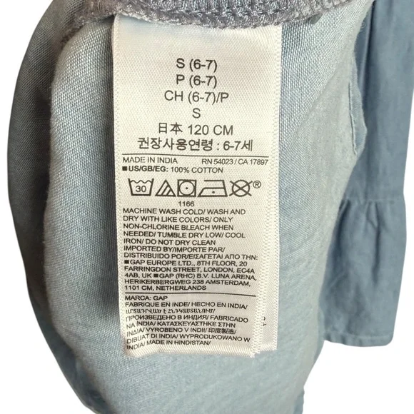 Gap Kids Chambray Tiered High Neck Midi Dress Girls Size Small 6-7 Blue NWT - Picture 9 of 9
